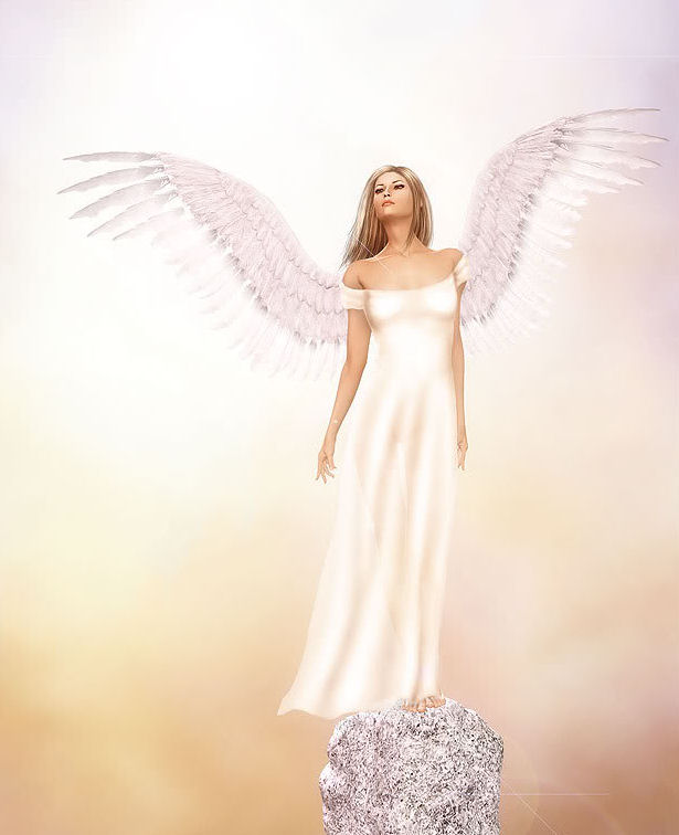 Angel In White Dress With Whiet Wings